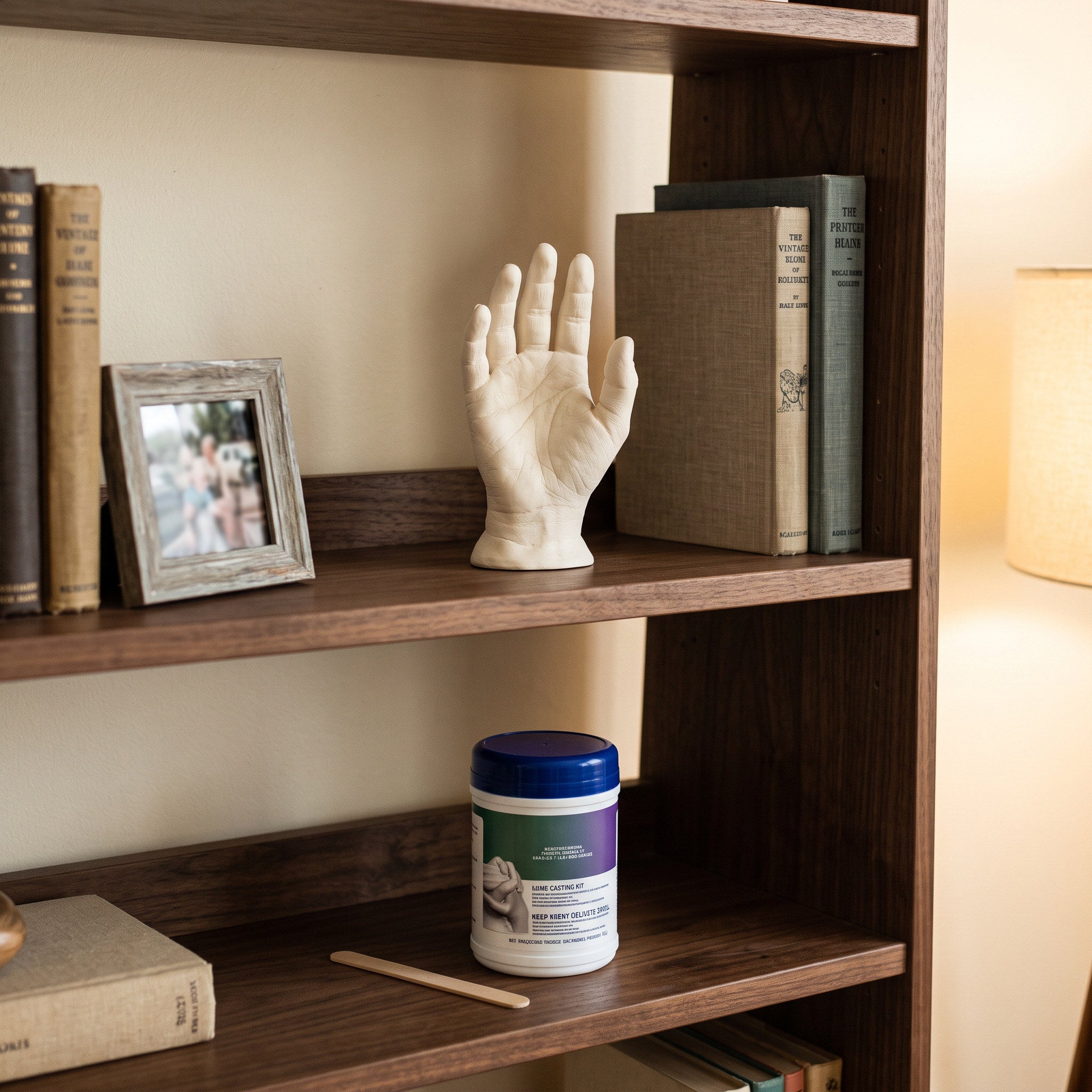 A finished hand cast on your bookshelf