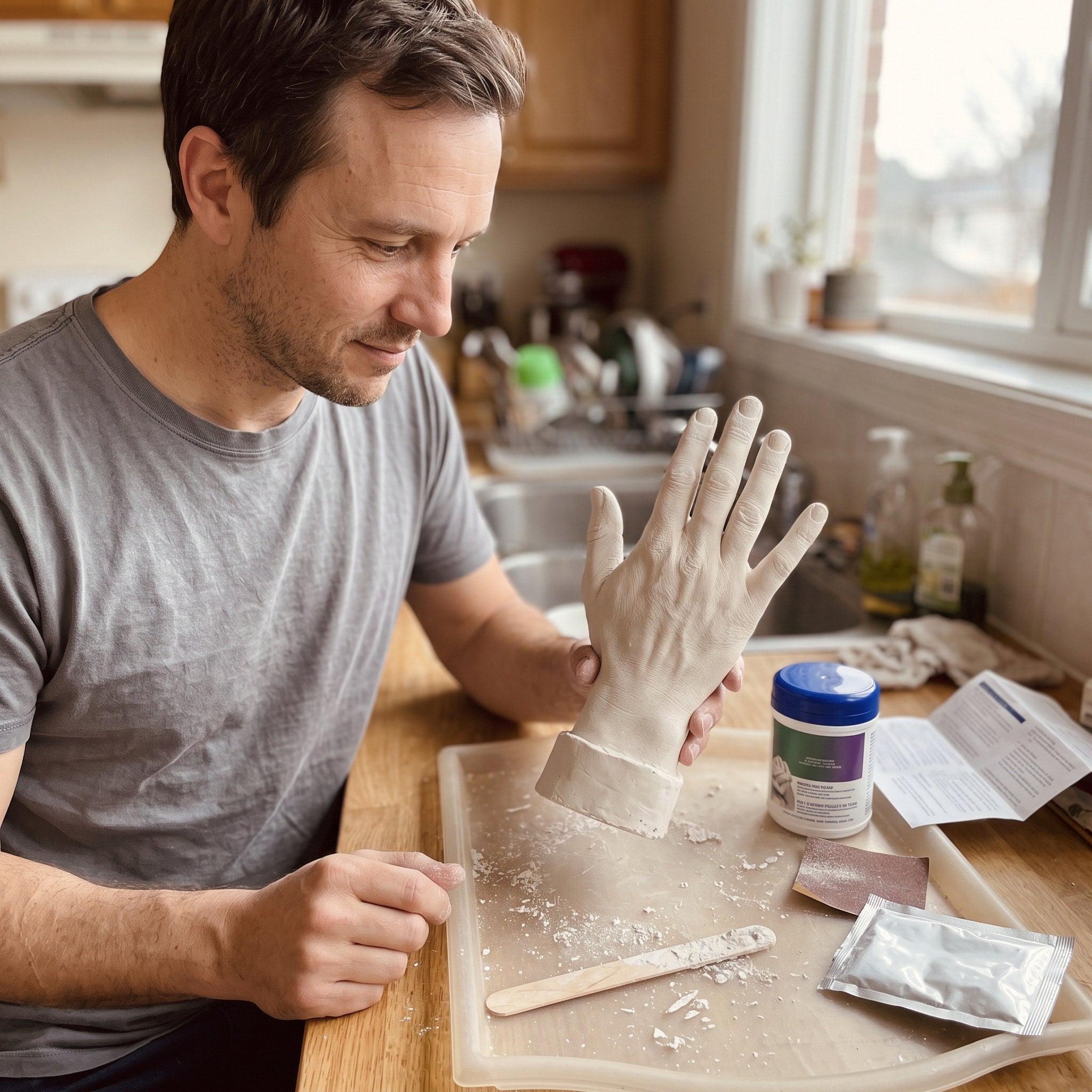 Hold Dear hand casting keepsake in a personal home setting