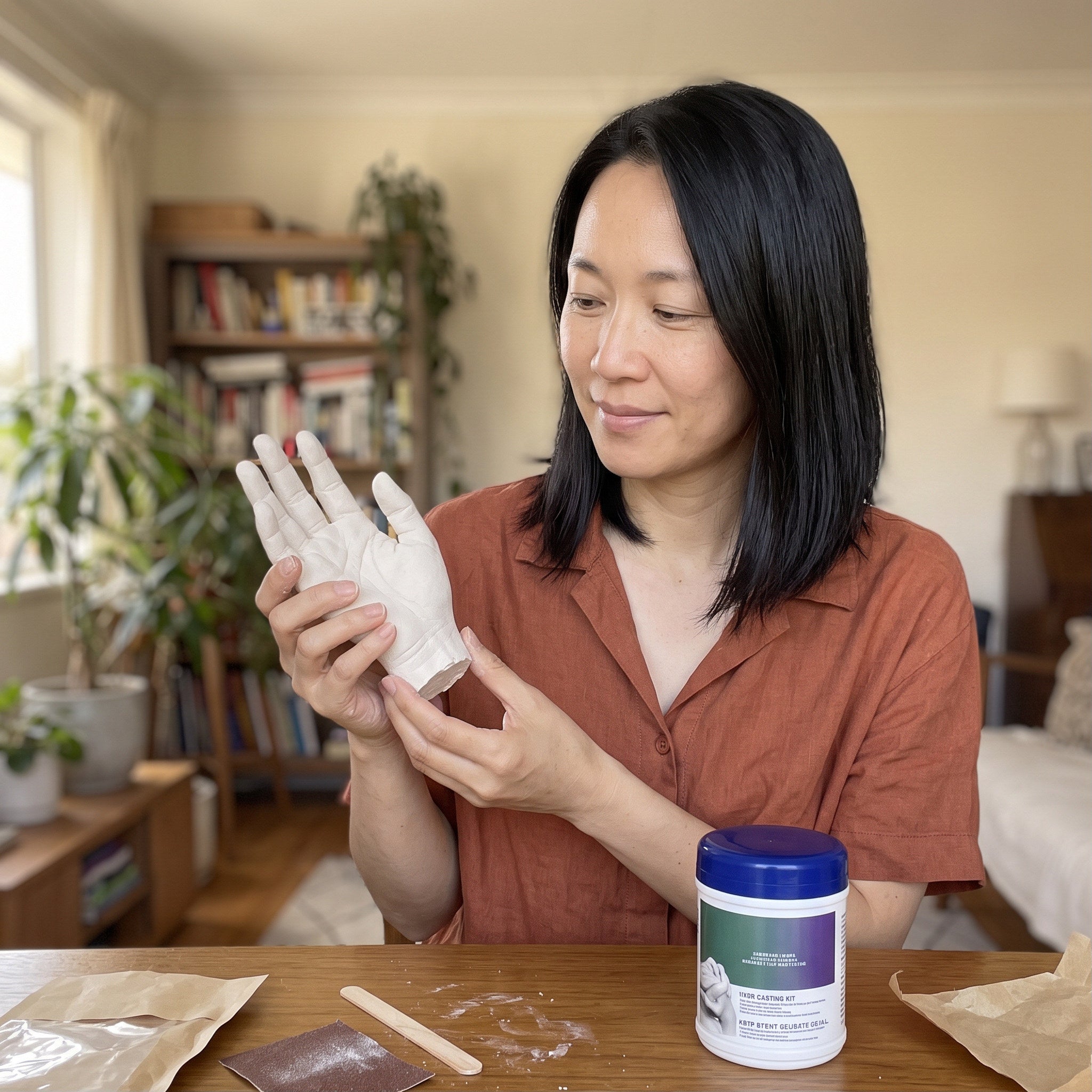 Hold Dear hand casting keepsake in a personal home setting